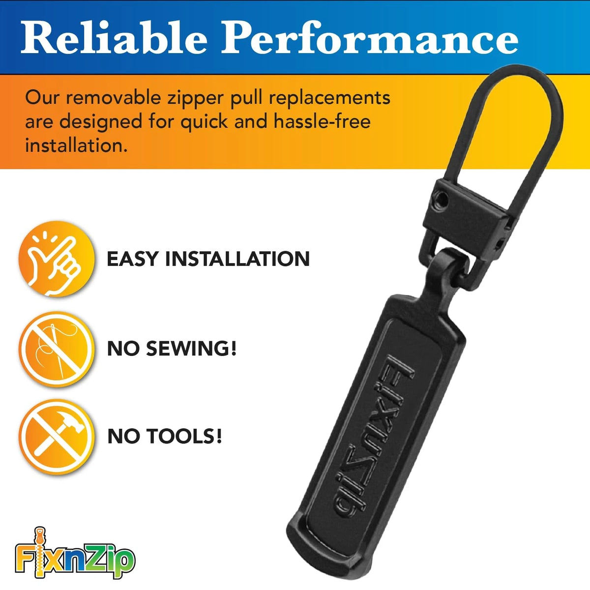 FixNZip Black Zipper Pull Replacements for Medium to Large Zippers
