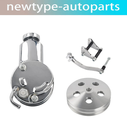 Power Steering Pump Kit with Bracket & Pulley for SBC Chrome