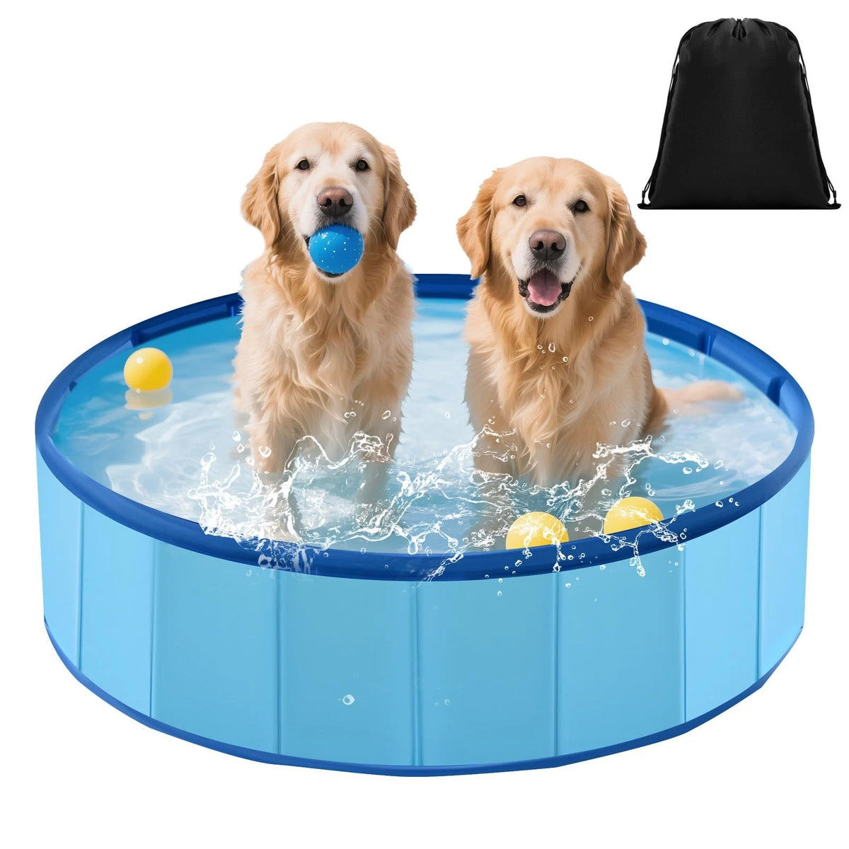 Foldable Dog Pool for Pets (24 x 8) - Portable Hard Plastic with Storage Bag