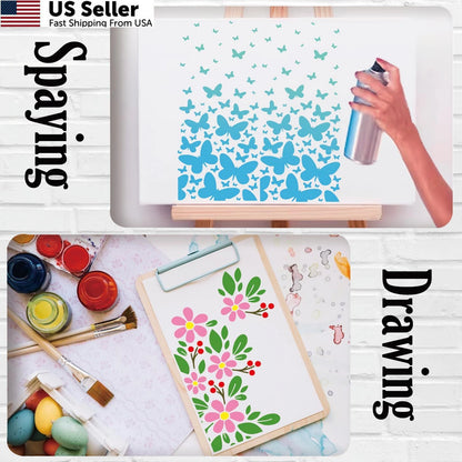8 Pieces Reusable Stencils for Crafts - Branches & Musical Notes