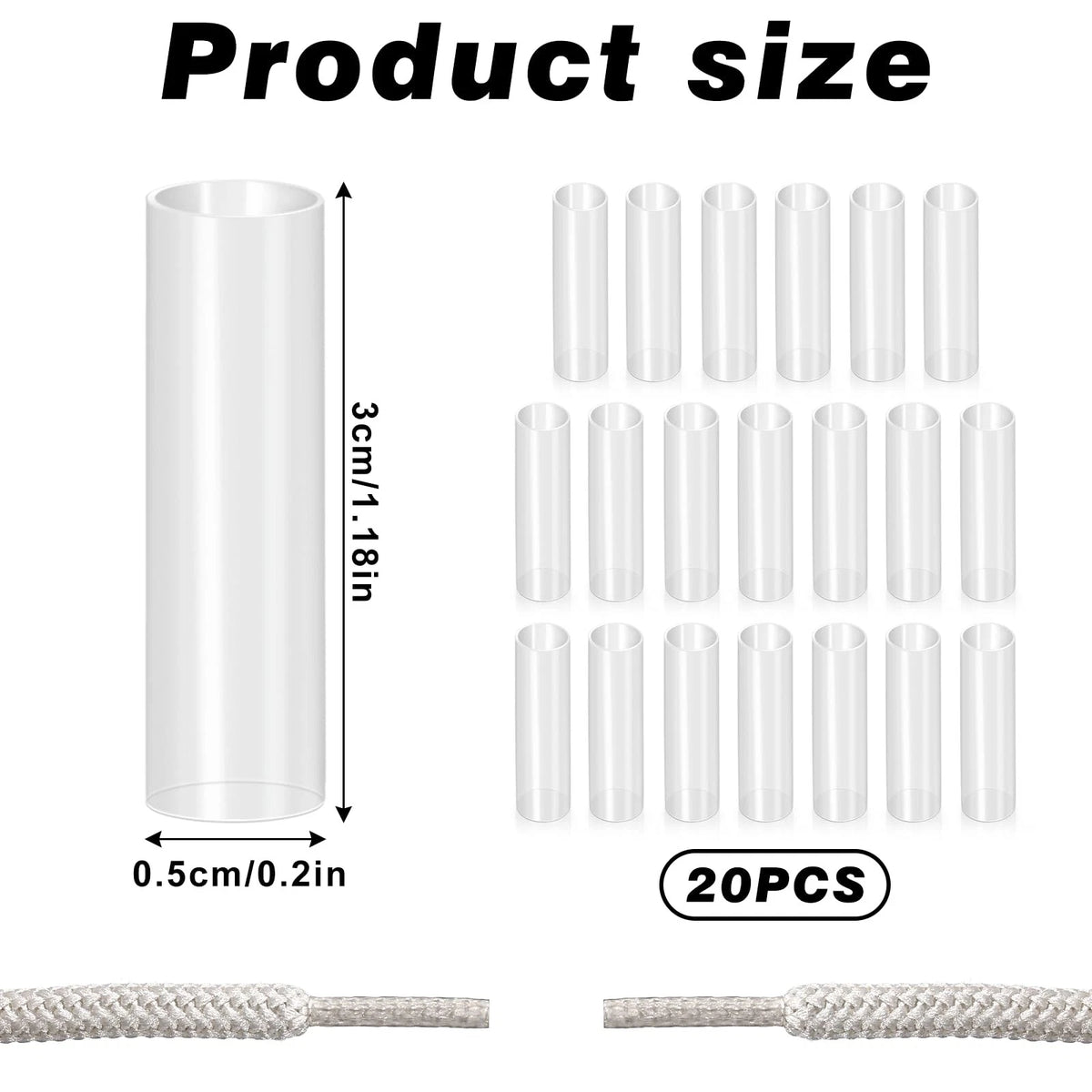 20pcs Aglets for Shoelaces - Clear 0.2 Inch Tips