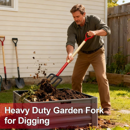 Heavy Duty Garden Fork for Digging (4 Tines)