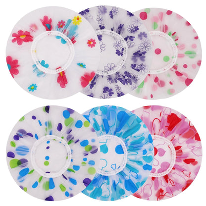 6 Pack Reusable Waterproof Shower Caps with Elastic Band 28cm