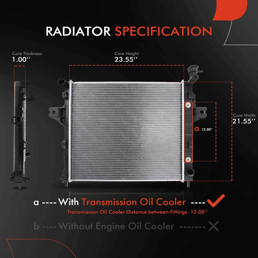 Radiator & Cooling Fan Assy Kit for Jeep Grand Cherokee WJ (1999–2000) 52079425AB, 52079425AC, 52079425AD, 52079425AE