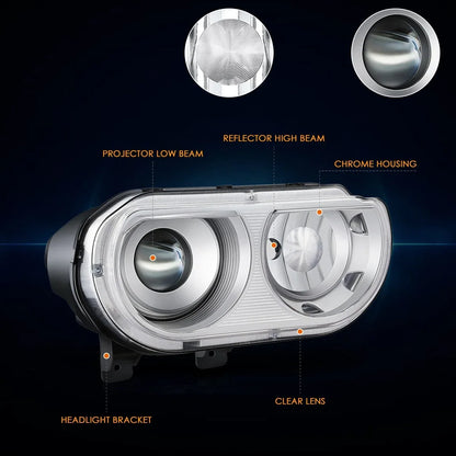 Chrome Projector Headlight Lamp Right Side for 2008–2014 Dodge Challenger