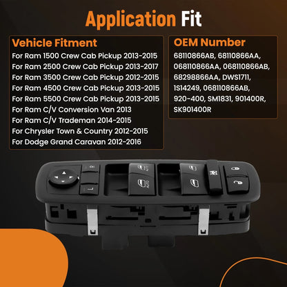 Master Window Switch 68110866AA for 2013-2015 Dodge Ram 1500