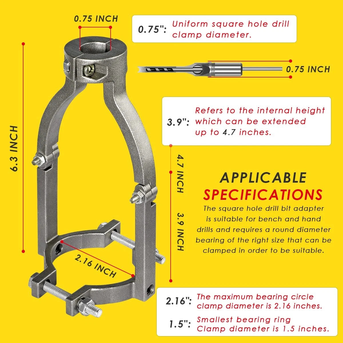 Square Hole Drill Bit Adapter for Easy Installation and Disassembly
