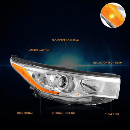 Chrome Projector Headlight Right Side for 2014-2016 Toyota Highlander