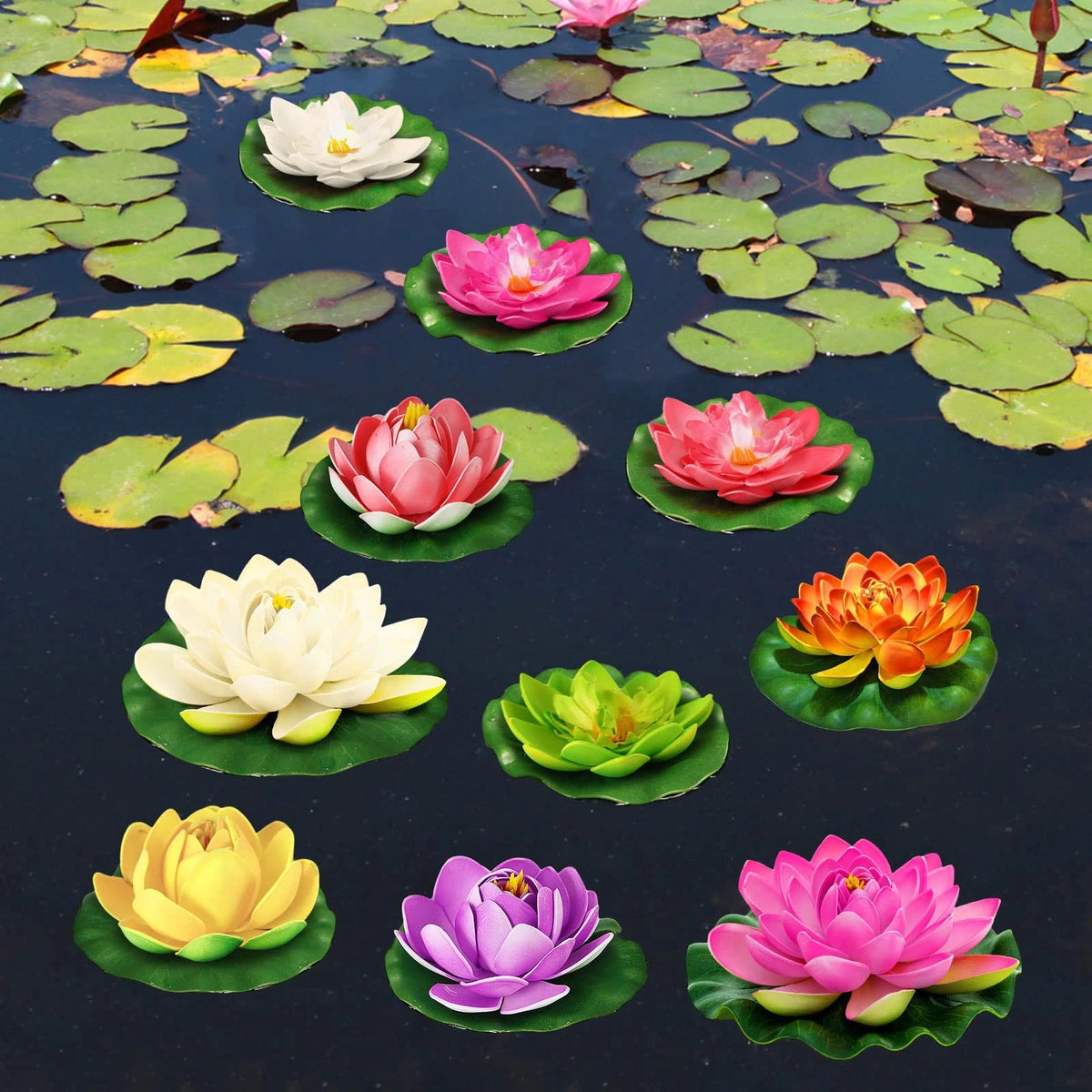 10 Pcs Artificial Lotus Flowers for Pond Pool