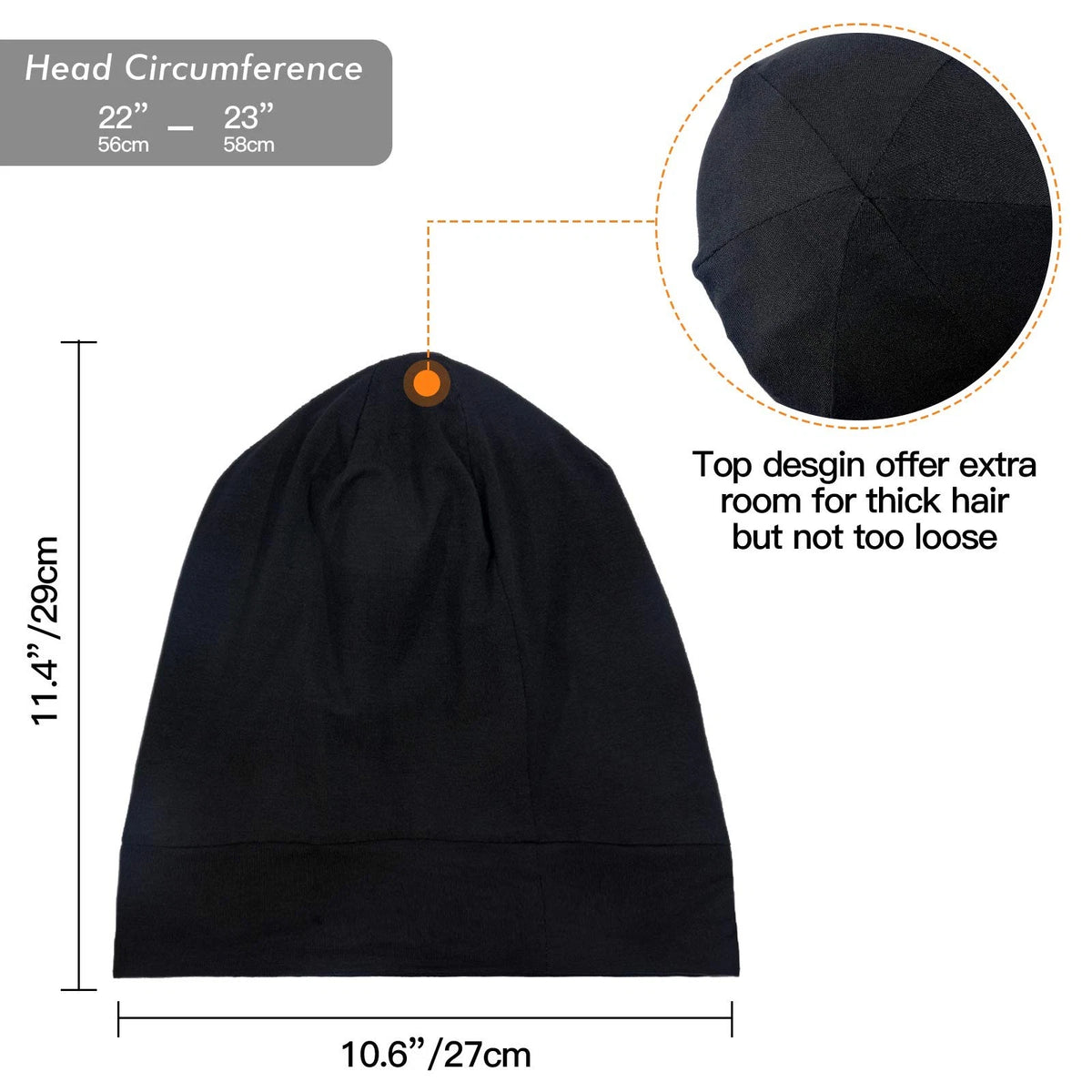 Silky Satin Lined Bonnet Sleep Cap for Adjustable Stay On One Size, Black