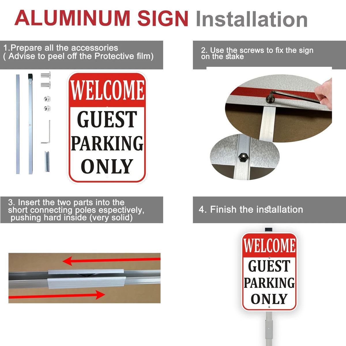 2X Welcome Guest Parking Only Sign for Stake 10x14 Inch Reflective Aluminum