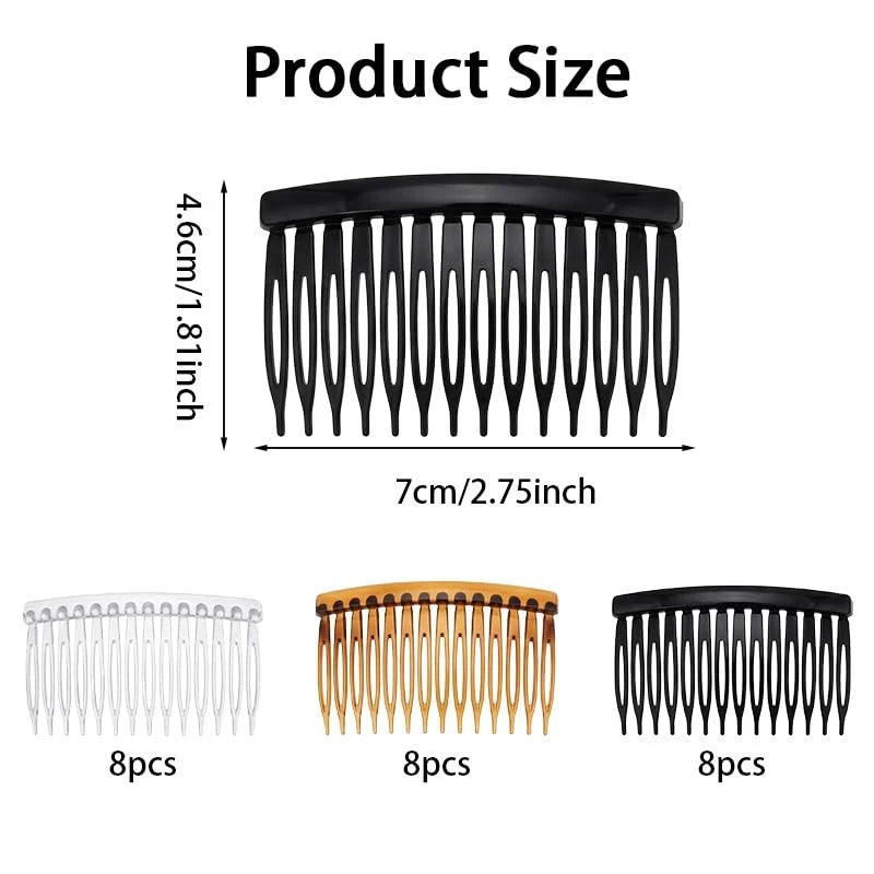 24 Pcs French Side Combs Set - 14 Teeth 2.75 Inch, Transparent, Black, Brown