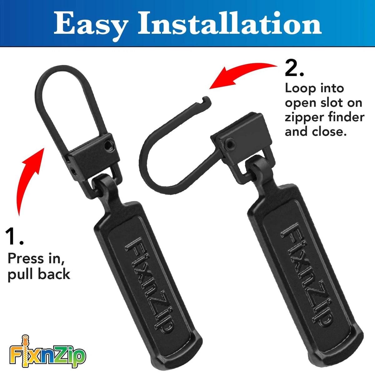 FixNZip Black Zipper Pull Replacements for Medium to Large Zippers