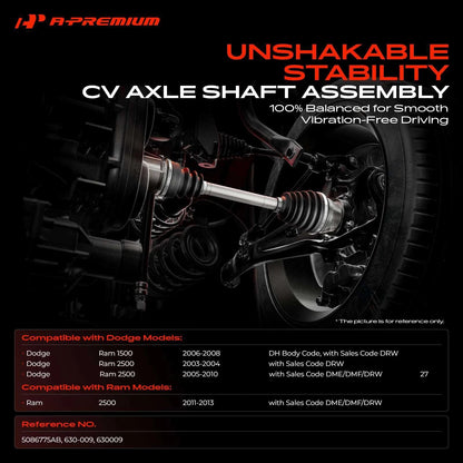 A-Premium Rear Side Axle Shaft for Dodge Ram 1500 2006–2008, 2500 2003–2010 (630-009, 630009)