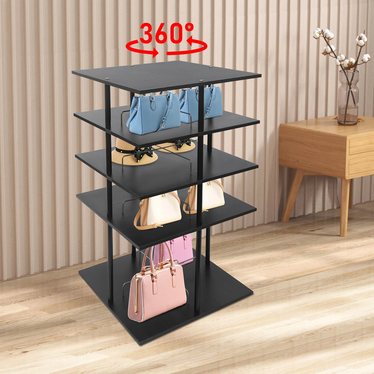 4-Tier Rotating Shoe Storage Rack Organizer Display Shelf - Black