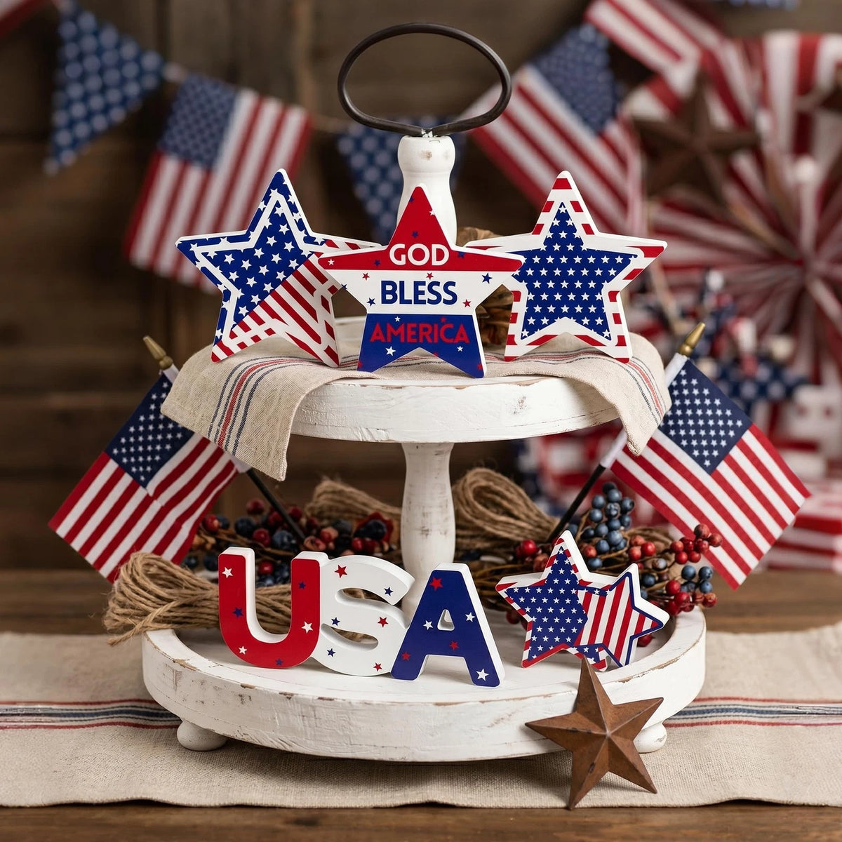 5Pcs Wooden Star Table Decorations for 4th of July (2023)