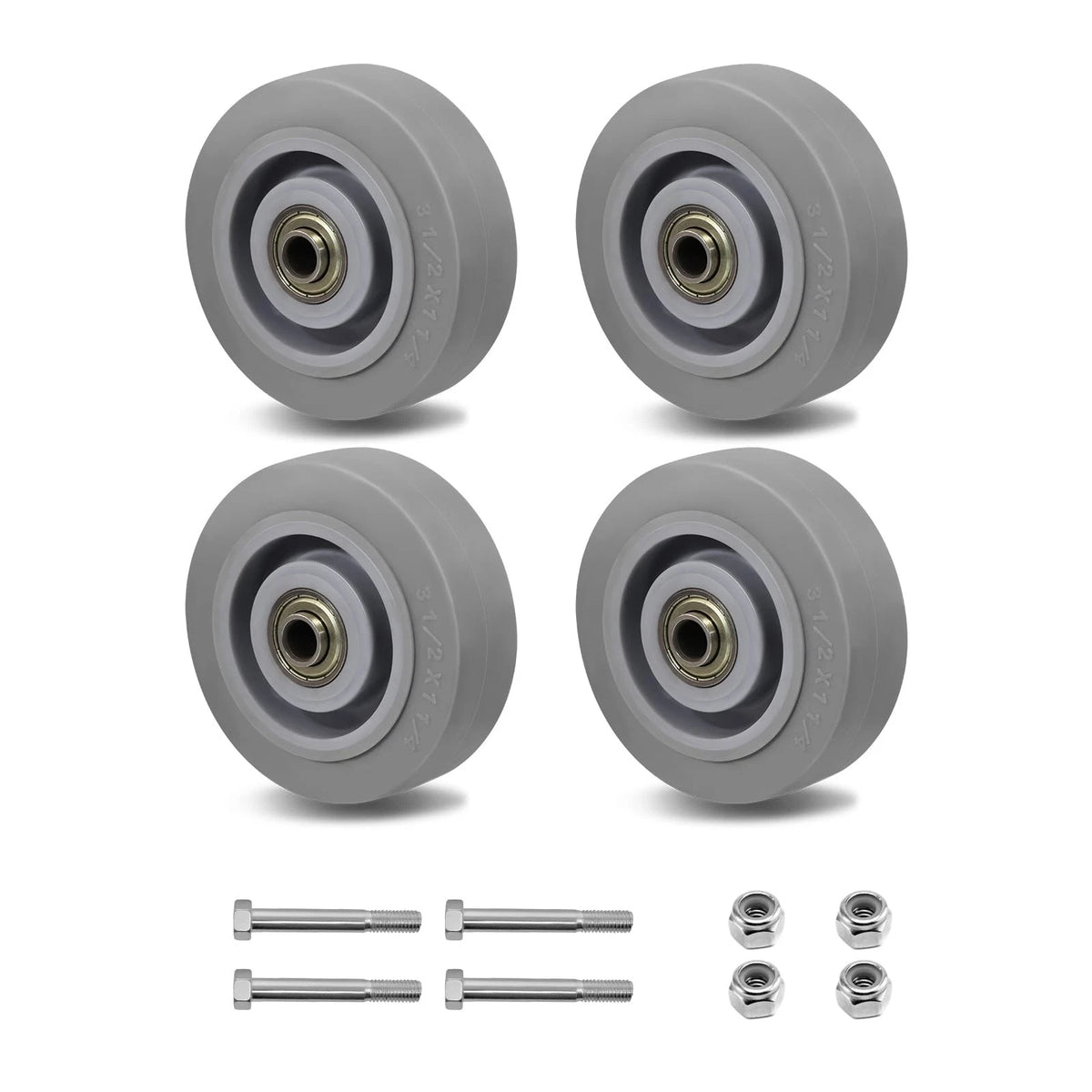 Set of 4 Thermoplastic Rubber Caster Wheels 3.5 Inch Heavy Duty