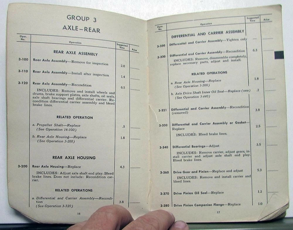 Service Operation Time Schedule Book for Chrysler (1953–1954)