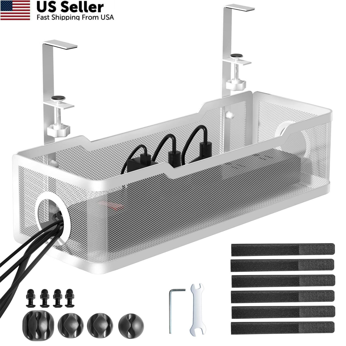 Cable Management Tray for Under Desk (13.4", White)