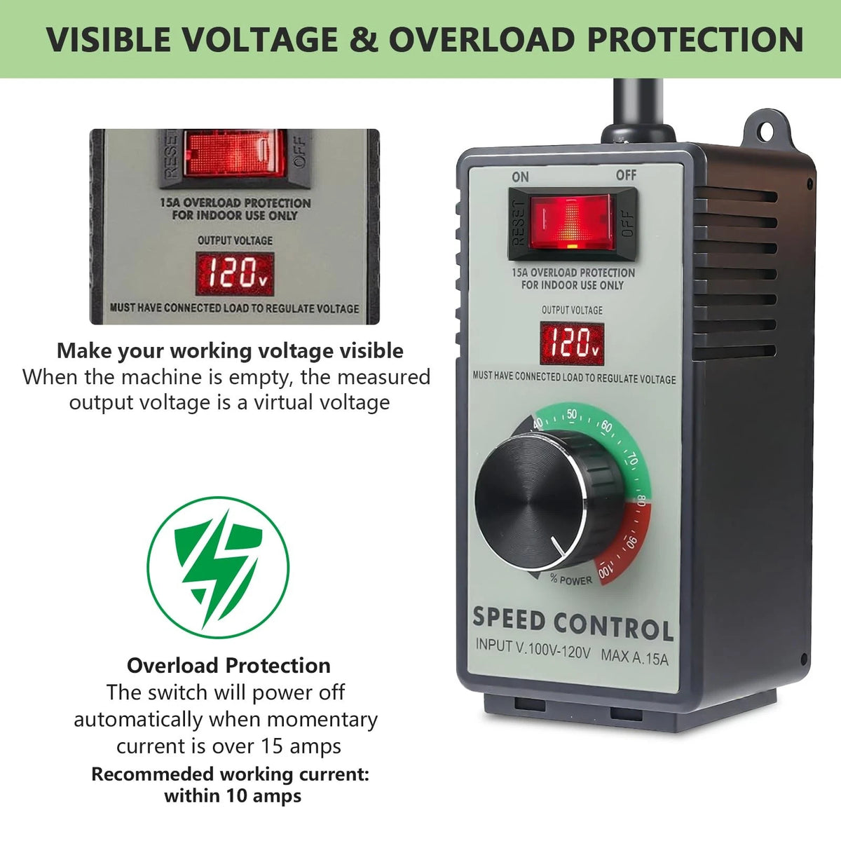 AC Motor Speed Controller for Brushed Motors 120V 15A