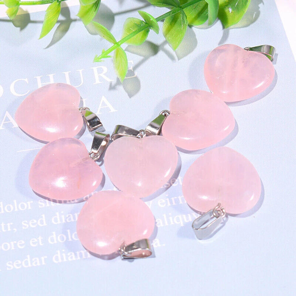 30PCS Rose Quartz Heart Pendant Stones for Jewelry Making