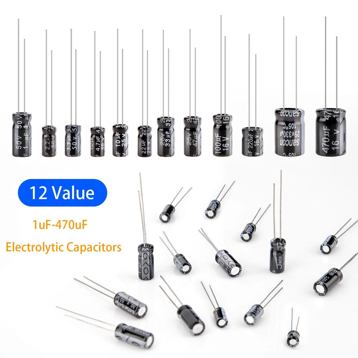 200PCS Electrolytic Capacitor Kit for Various Applications (0.1uF - 1000uF)
