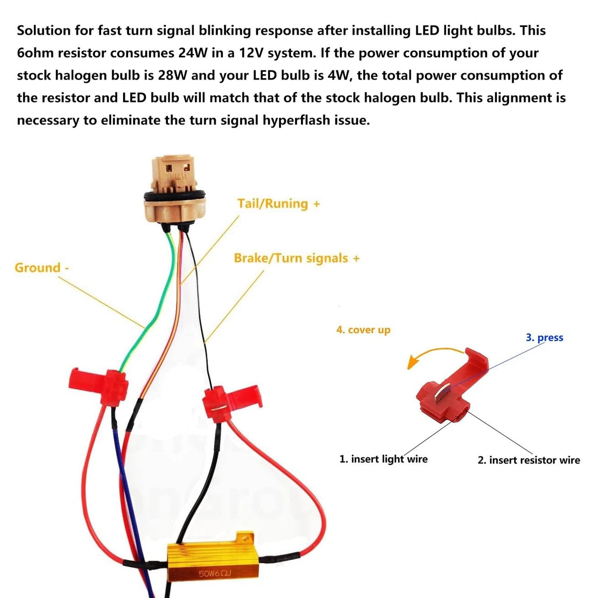 Set of 4 Load Resistors for LED Bulbs - Fix Hyper Flash Turn Signal