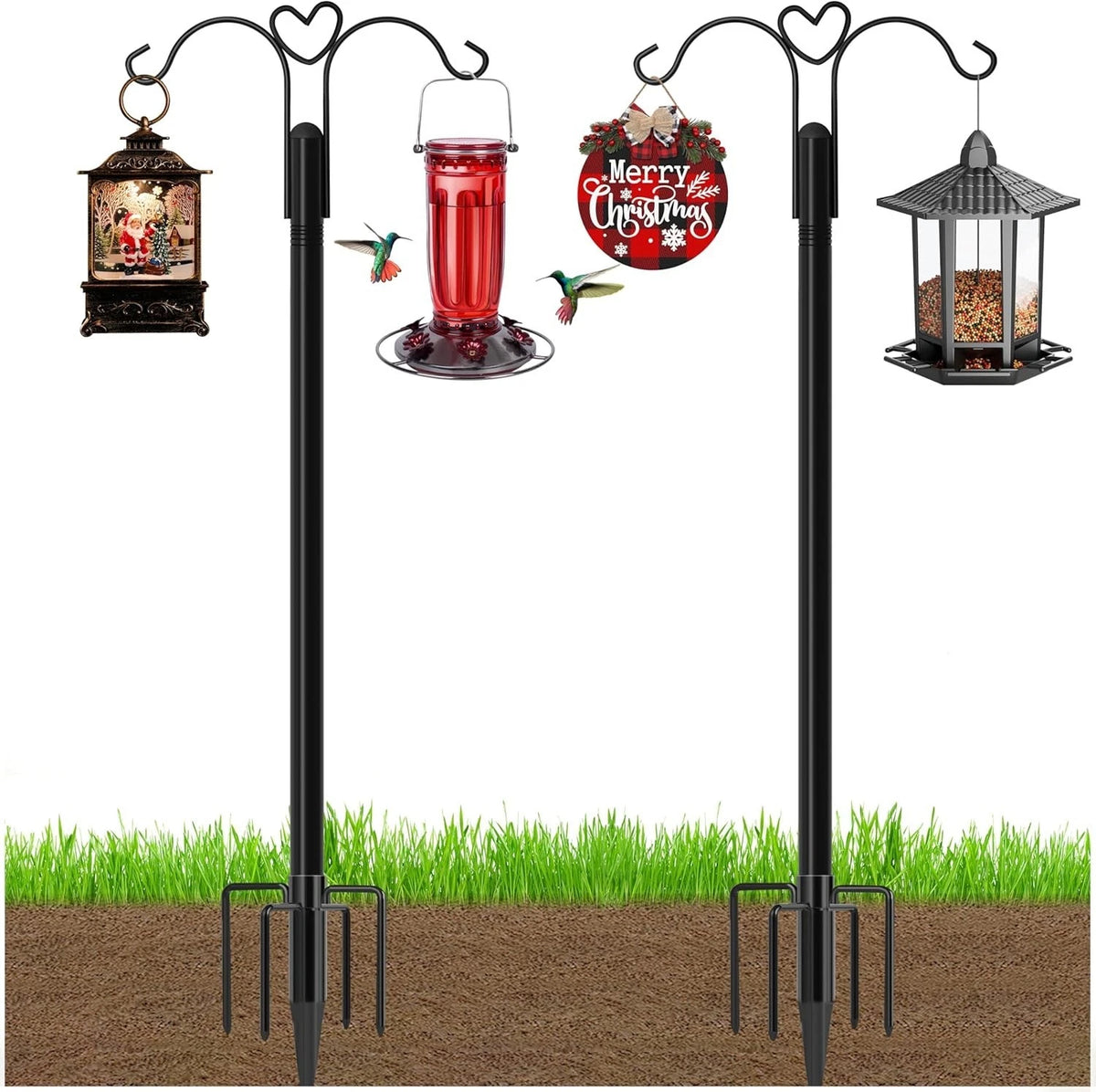 2X 76 Inch Double Shepherds Hooks for Bird Feeder and Plant Holders