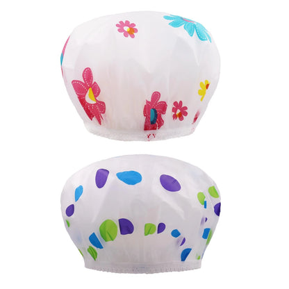 6 Pack Reusable Waterproof Shower Caps with Elastic Band 28cm
