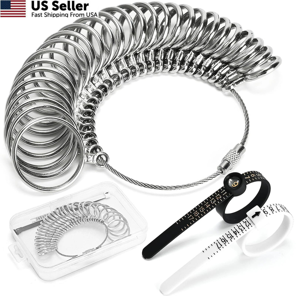 27-Piece Ring Sizer Measuring Tool Kit - US Silver