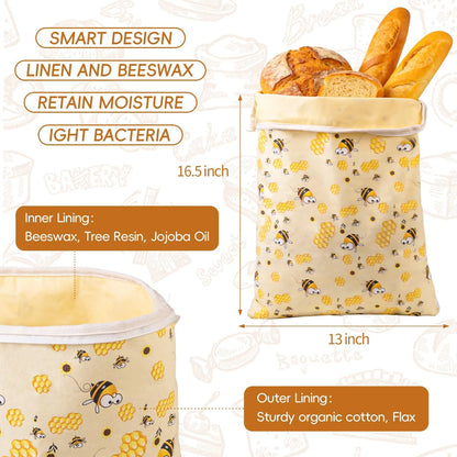 2 Pack Beeswax Bread Bags for Homemade Bread Storage