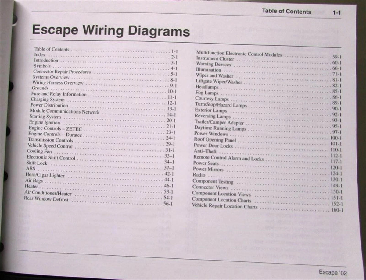 Electrical Wiring Diagram Service Manual for Ford Escape (2002)