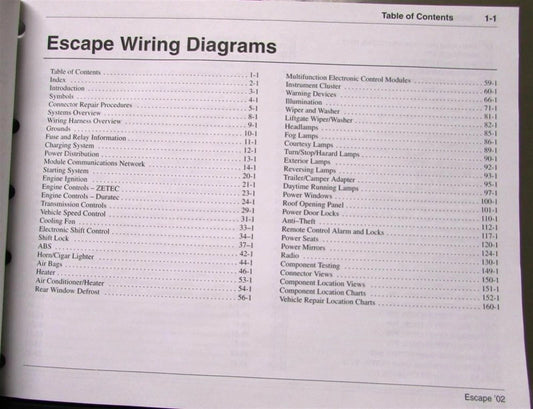 Electrical Wiring Diagram Service Manual for Ford Escape (2002)
