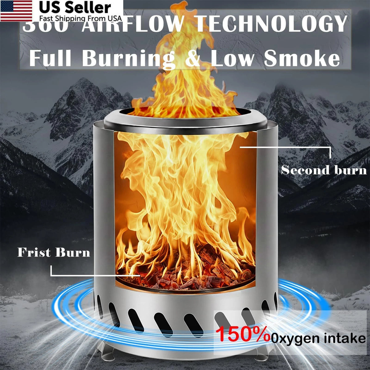 Tabletop Fire Pit for (9.7 x 7.1 Inch, Silver)