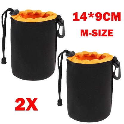2PC Neoprene Soft DSLR Camera Lens Pouch Bag Storage Cover Case