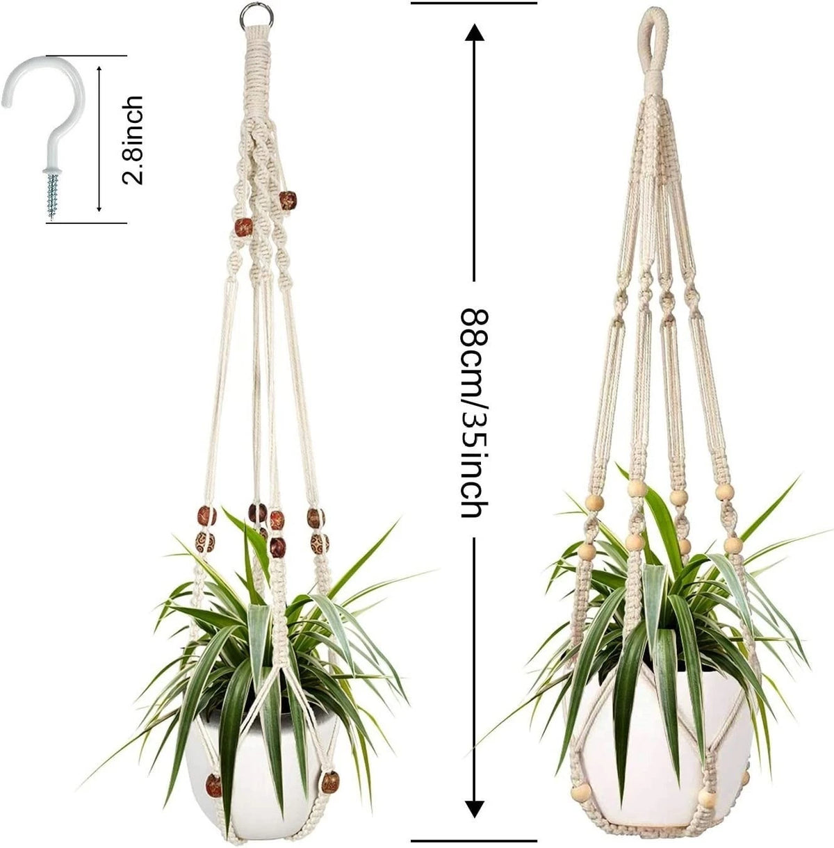 2X Macrame Plant Hanger for (35 Inches, White)