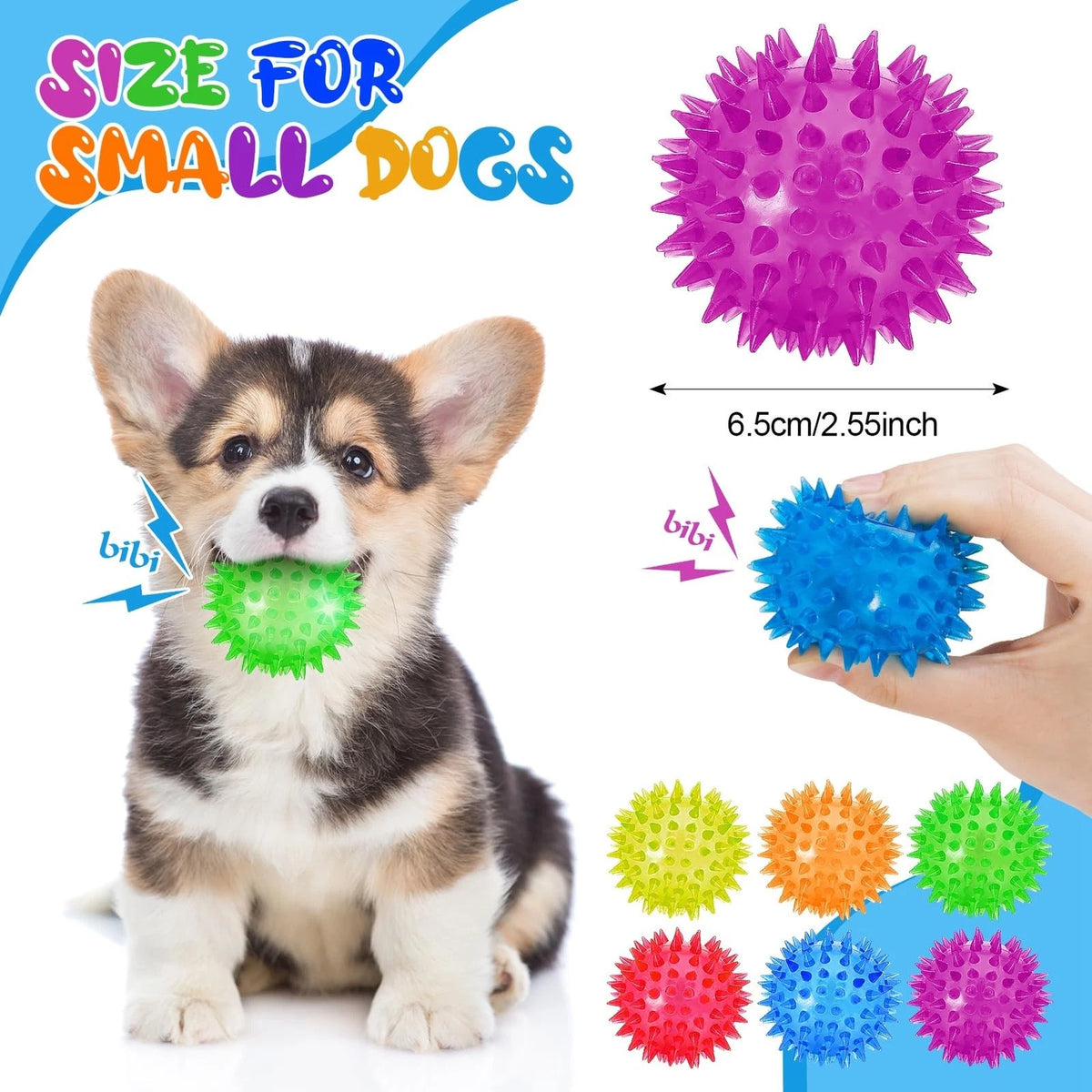 6X Light Up Spiky Ball Dog Chew Toy - Glow in the Dark
