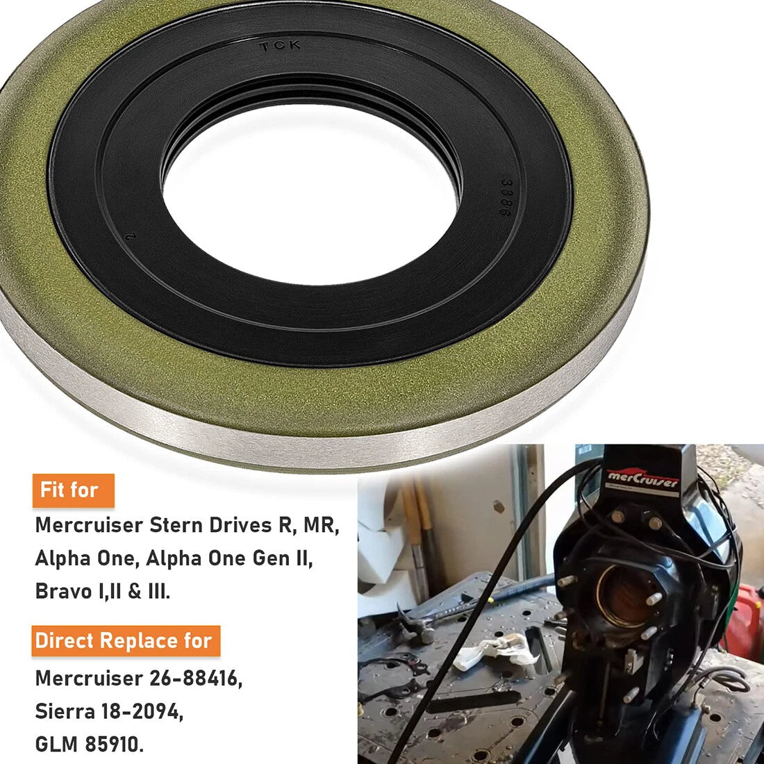 Gimbal Bearing Oil Seal for Mercruiser Alpha One Gen 1, 2/R/MR (26-88416)