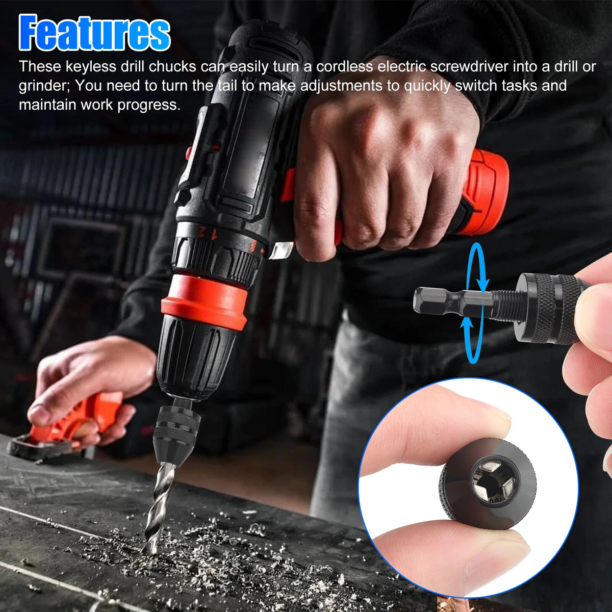 4X 1/4" Hex Shank Keyless Drill Chuck Conversion Adapter Bit Quick Change