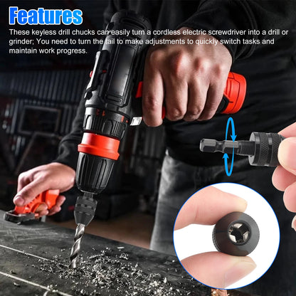 4X 1/4" Hex Shank Keyless Drill Chuck Conversion Adapter Bit Quick Change