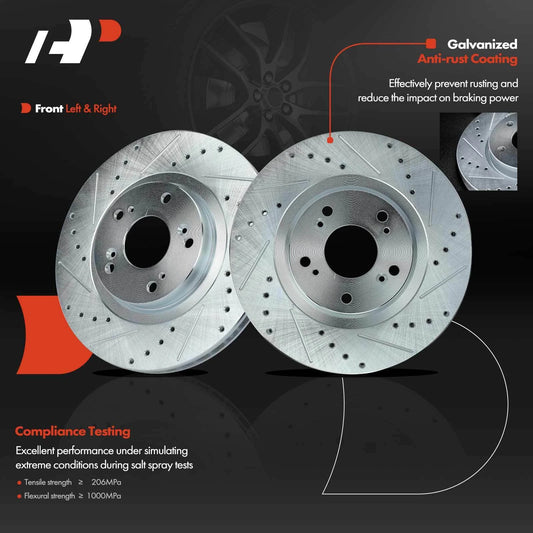 Set of 2 Front Drilled Brake Rotors for Honda Civic CR-V (2005–2006) 63159045L, 63159045R, S-31347