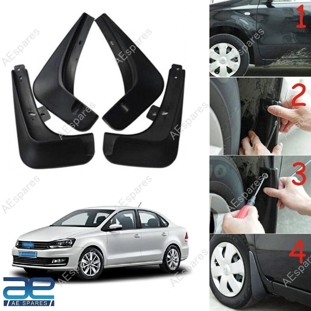 Mud Flap Set of 4 for Volkswagen Vento (2010–2013) Black