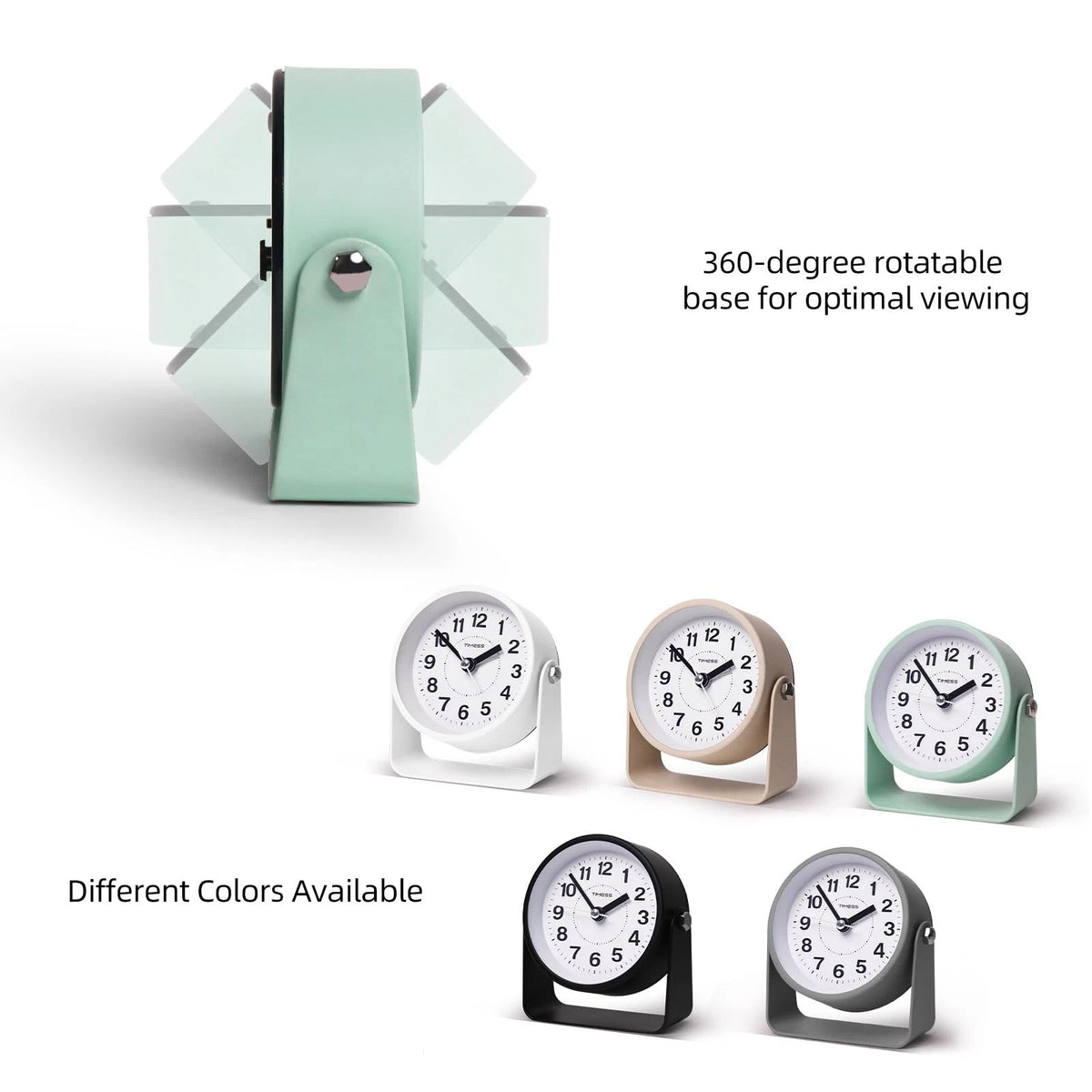 Analog Alarm Clock for Small Space (Silent Non-Ticking, Green)