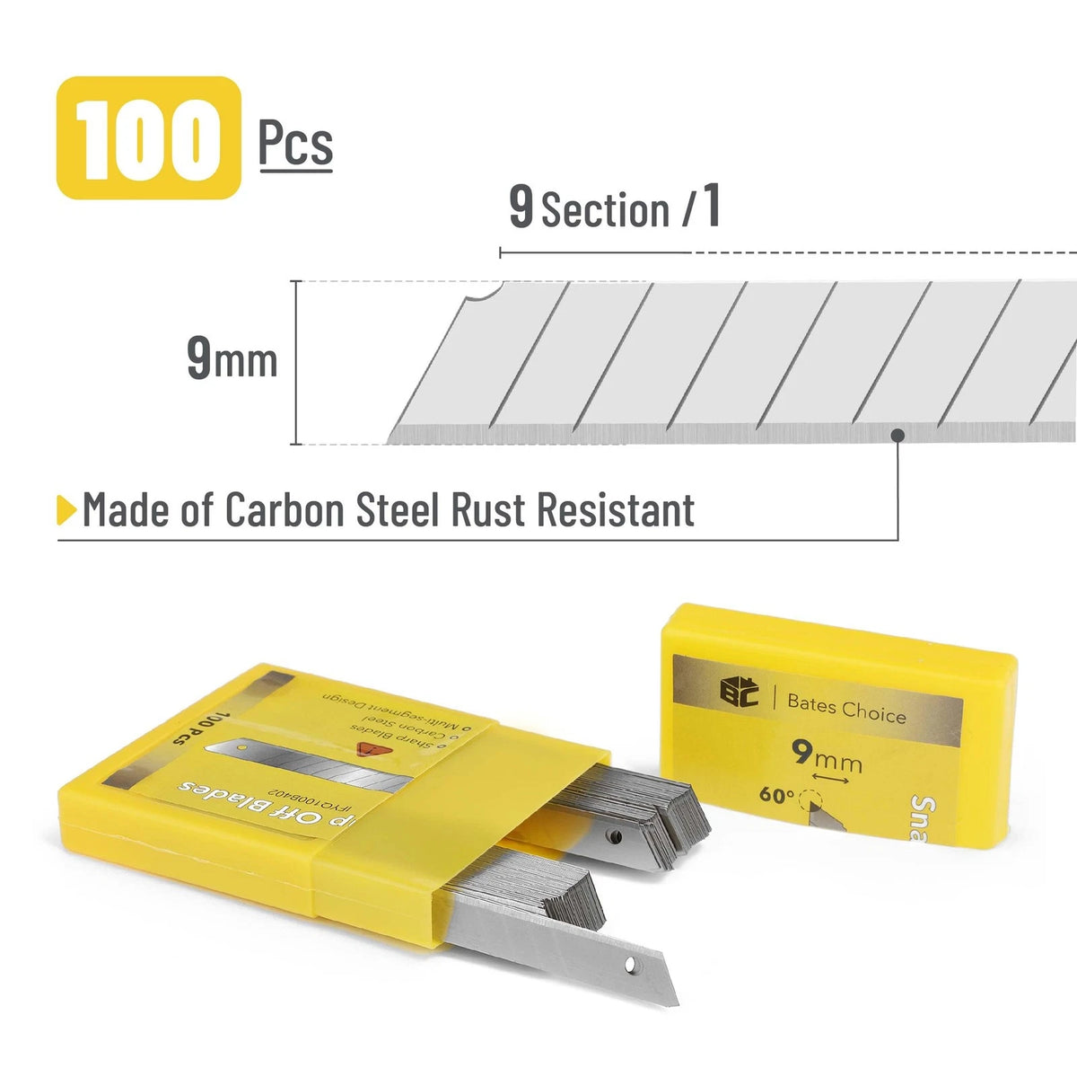 100 pcs Snap Off Blades 9mm 60 Degree Carbon Steel