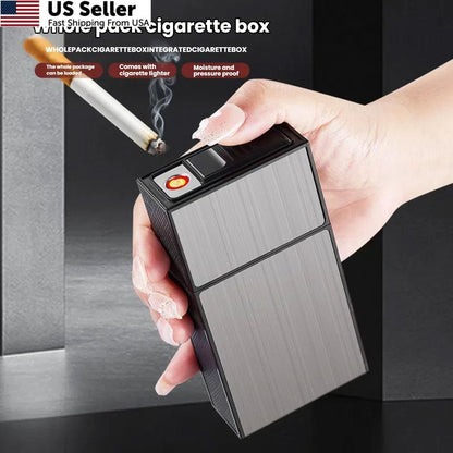 Cigarette Case with Lighter for 100mm King Size (100mm) - Silver & Black