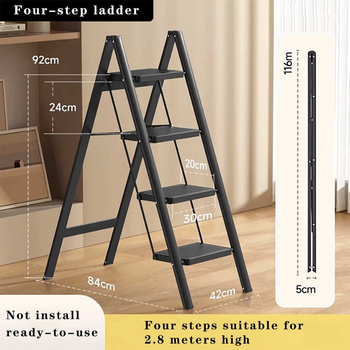 4-Tier Foldable Aluminum Stepladder - Lightweight & Compact