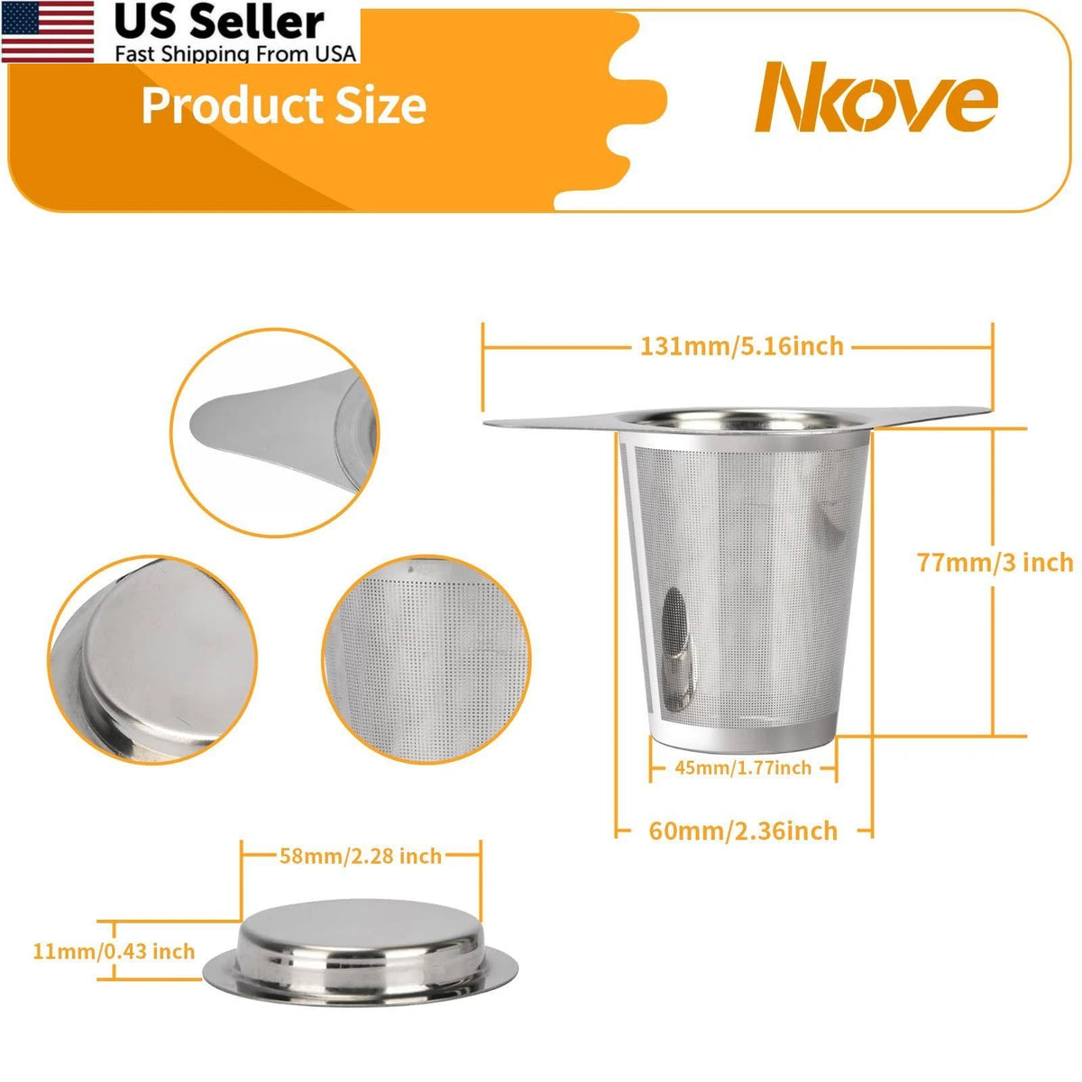 Universal Tea Infuser with Lid for Mugs - Stainless Steel Filter, Silver