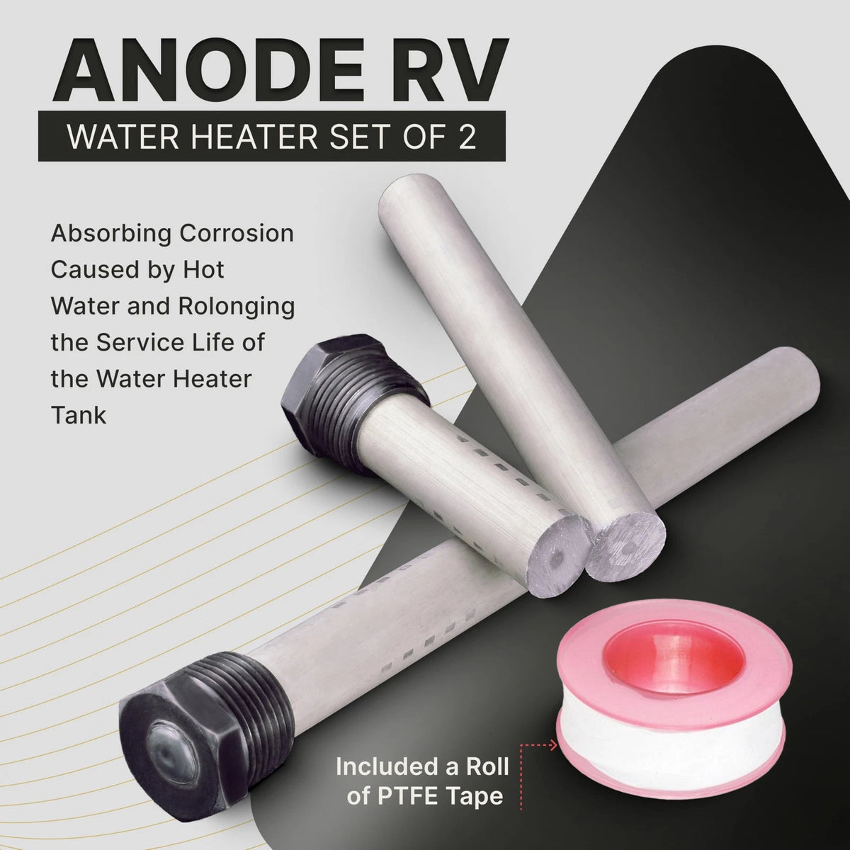 Set of 2 Anode Rods for RV Water Heater (Camper)