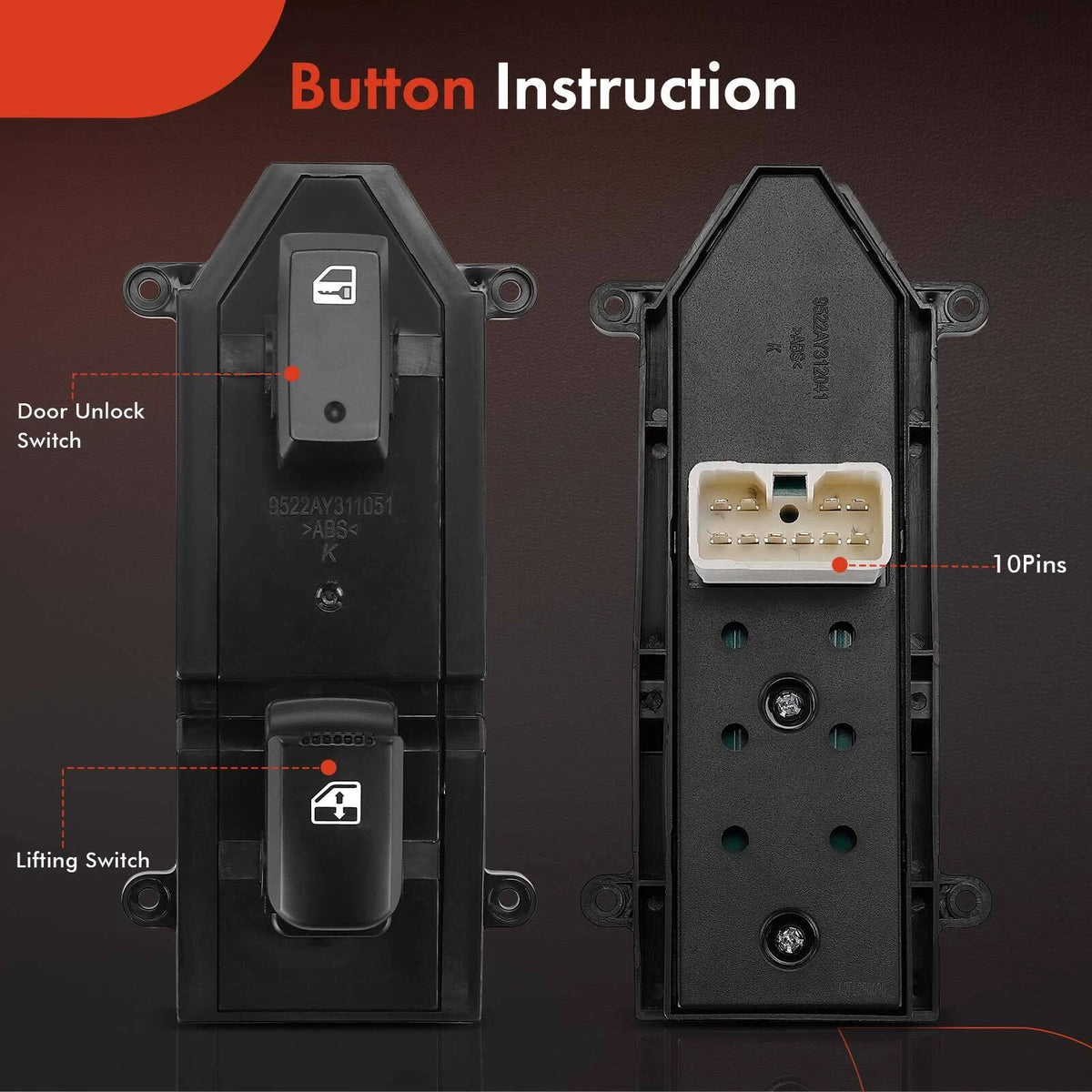 Front Right Power Window Switch for Hyundai Santa Fe (2007–2009) 1S13657, 935752B000J4, DWS1076