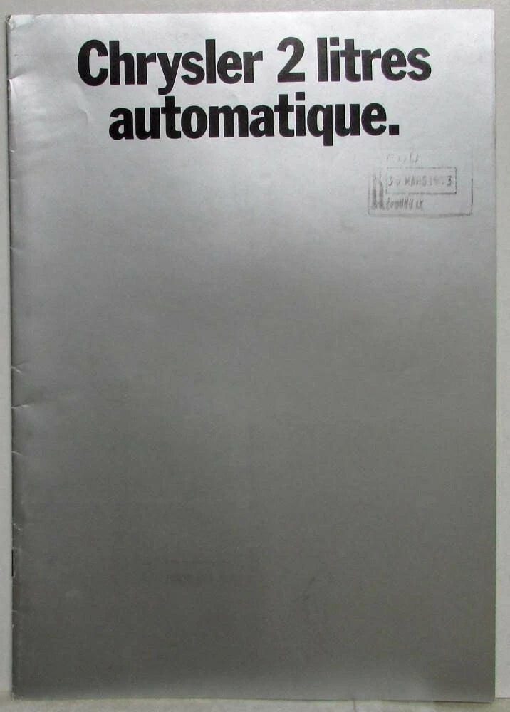 Sales Brochure for Chrysler 2 Litres Automatique (1972) - French Text